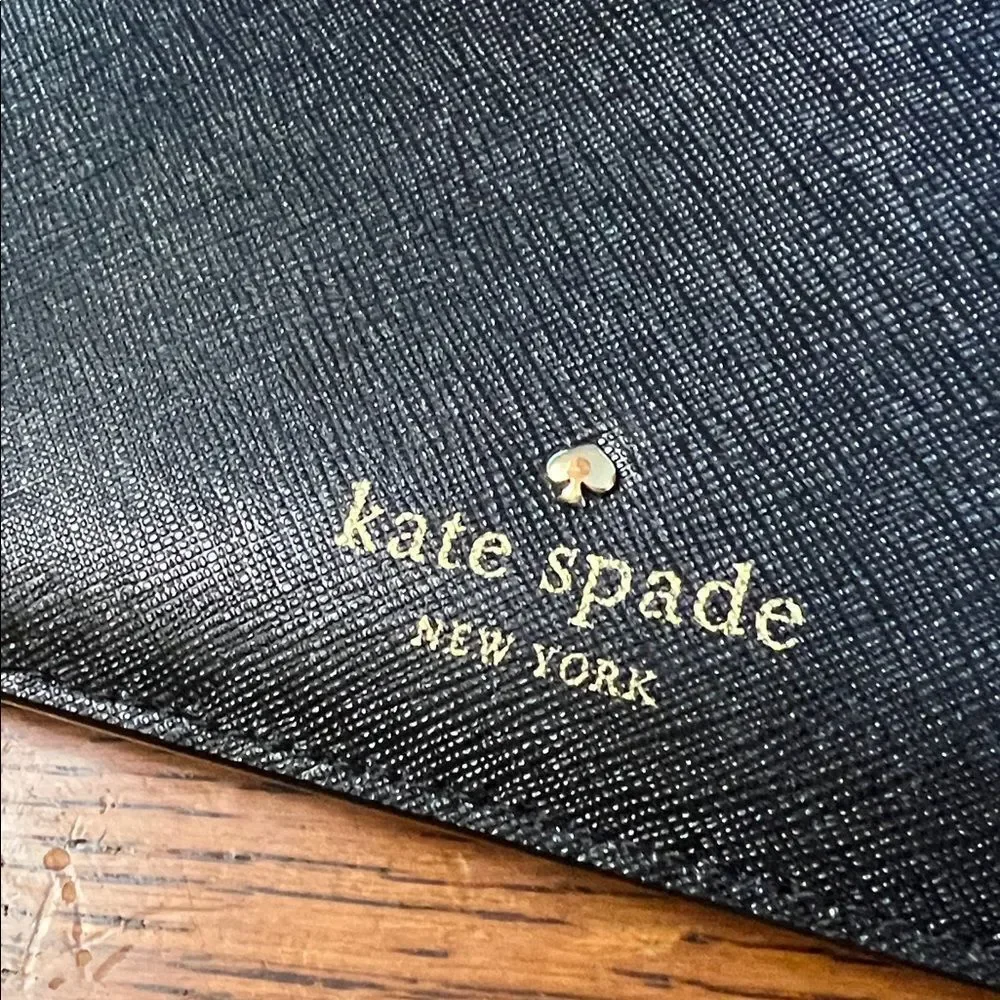 Kate Spade saffiano cross grain black leather wristlet wallet with gold tone